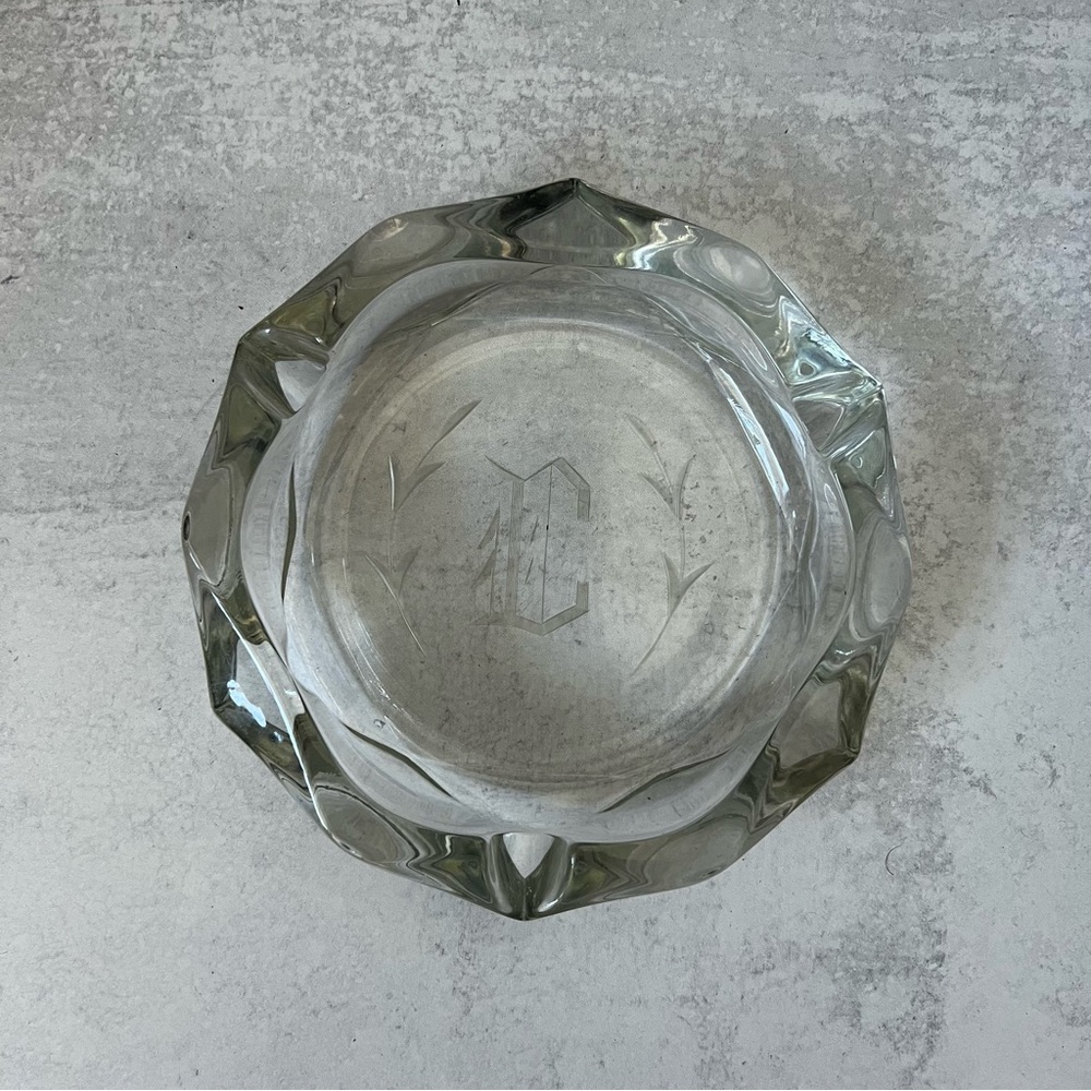 Vintage Etched Glass Ashtray